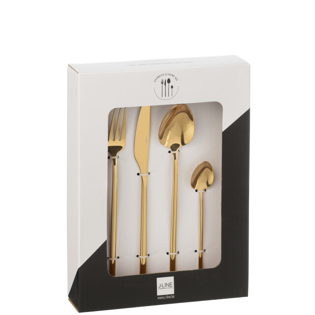 J-Line box bestek c 24 stuks roestvrij staal blinkend goud 27x16x6cm 3010116 large