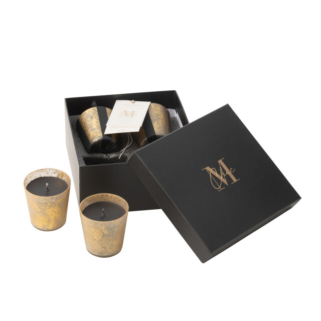 J-Line box van 4 geurkaarsen m-chic glas goud/zwart-20u 6.5x6.5x7.5cm 3015443 large