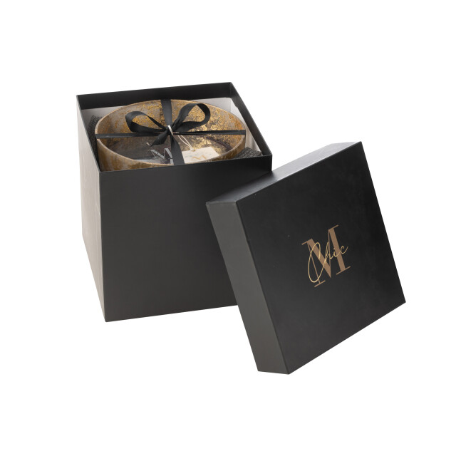 J-Line geurkaars m-chic glas goud/zwart large-140u 21x21x22cm 3015446 large