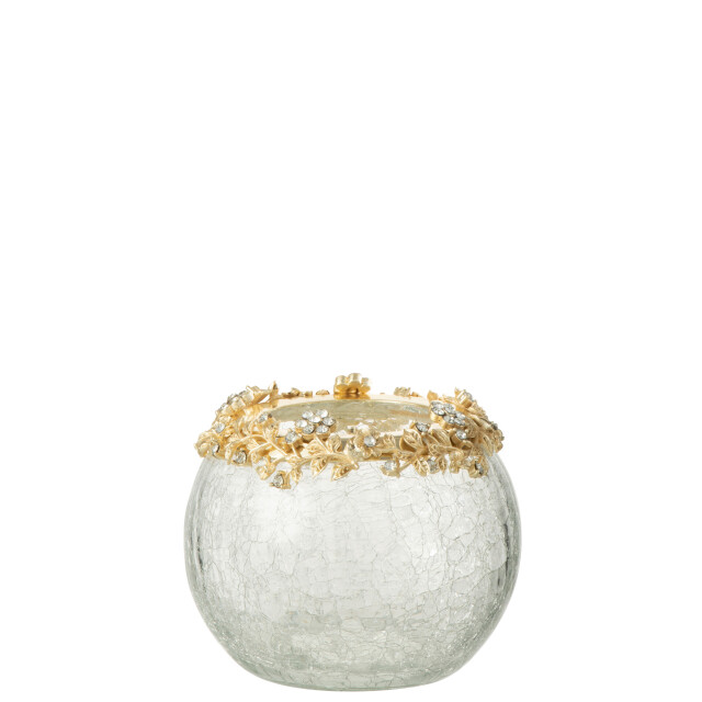 J-Line theelichthouder volve metaal/glas goud/transparant medium 10x7.6x10cm 3013855 large