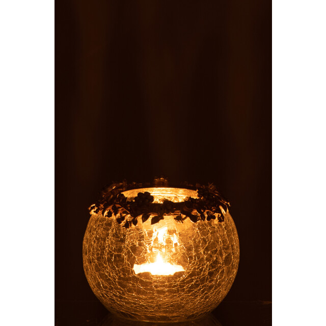 J-Line theelichthouder volve metaal/glas goud/transparant medium 10x7.6x10cm 3013855 large