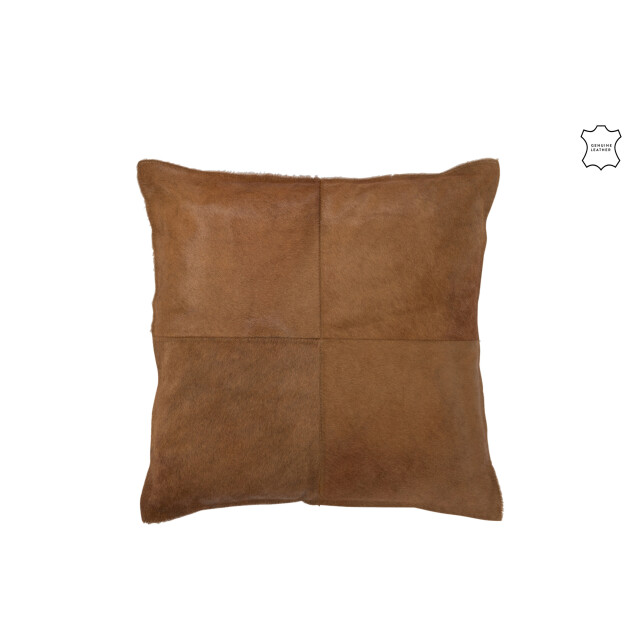 J-Line kussen koehaar leder donker/camel 45x45x8cm 3001701 large