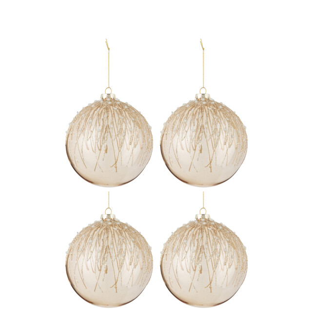 J-Line doos van 4 kerstballen parels glitter glas goud large 13x13x15cm 3007198 large
