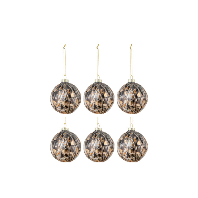 J-Line doos van 6 kerstballen touwen glas zwart/brons/grijs small - 3007216 large