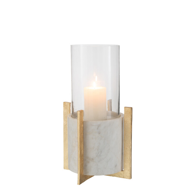 J-Line windlicht glas voet marmer/metaal grijs/champagne large - 3013689 large