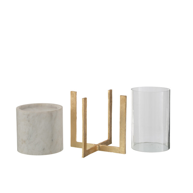 J-Line windlicht glas voet marmer/metaal grijs/champagne large - 3013689 large