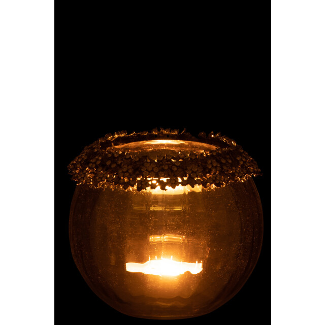 J-Line theelichthouder volve metaal/glas goud/brons large 14x10x14cm 3013850 large