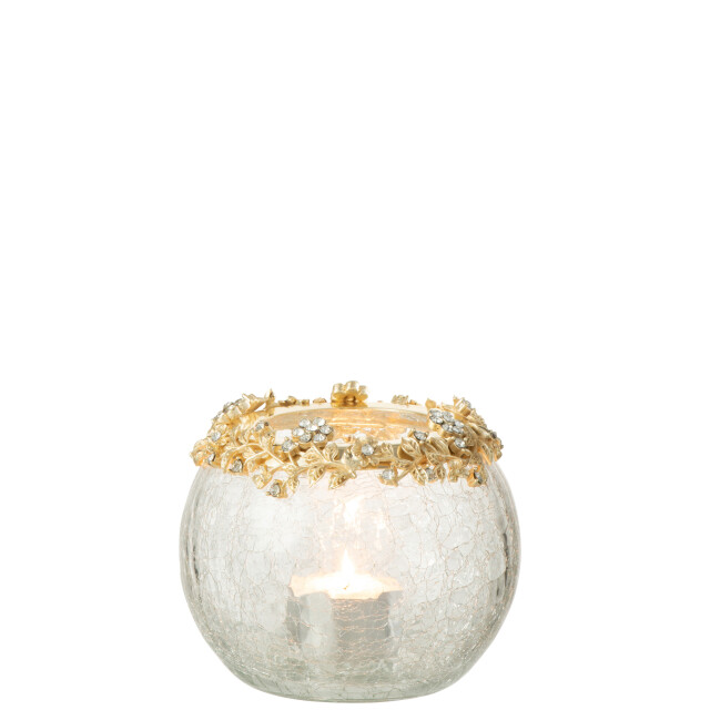 J-Line theelichthouder volve metaal/glas goud/transparant medium 10x7.6x10cm 3013855 large