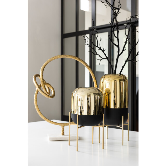 J-Line windlicht op voet glas zwart/goud small 20x20x27cm 3013768 large