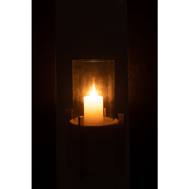 J-Line windlicht glas voet marmer/metaal grijs/champagne large - 3013689 large