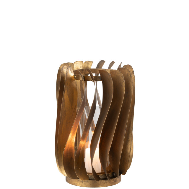 J-Line windlicht tina ijzer/fuweel goud 23x23x26cm 3013748 large