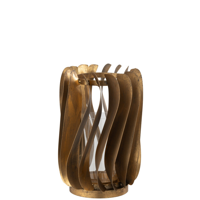 J-Line windlicht tina ijzer/fuweel goud 23x23x26cm 3013748 large