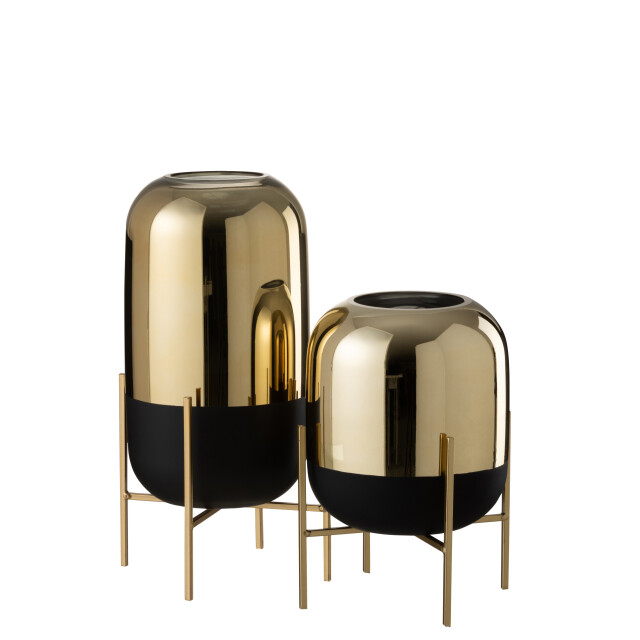 J-Line windlicht op voet glas zwart/goud large 18x18x37cm 3013769 large