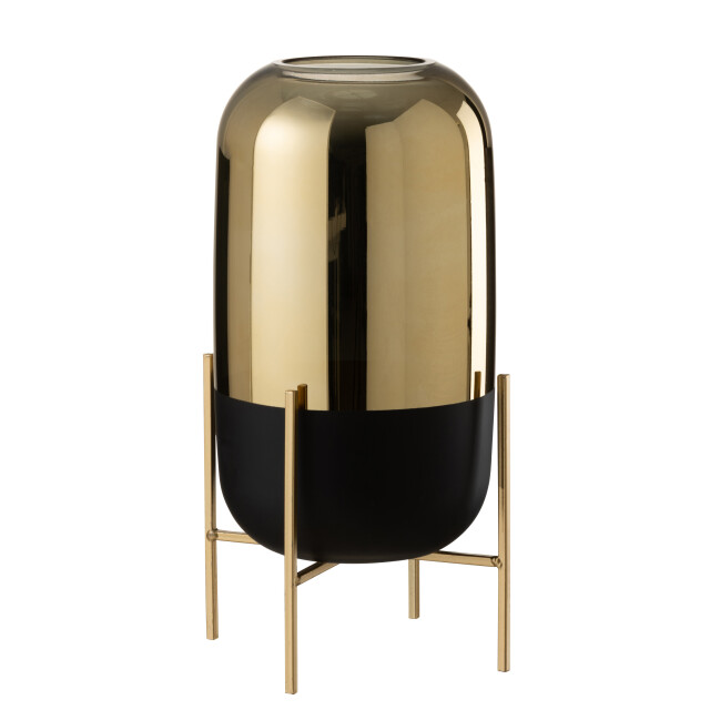 J-Line windlicht op voet glas zwart/goud large 18x18x37cm 3013769 large