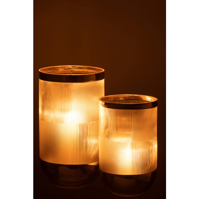 J-Line vaas cylinder motief glas transparant/goud large 15x15x26cm 2997591 large