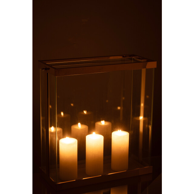 J-Line lantaarn rechthoekig enma ijzer/glas goud large 41.5x18x45cm 3002600 large