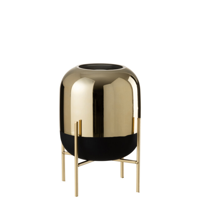 J-Line windlicht op voet glas zwart/goud small 20x20x27cm 3013768 large