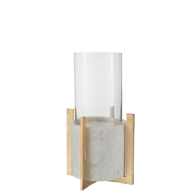 J-Line windlicht glas voet marmer/metaal grijs/champagne large - 3013689 large