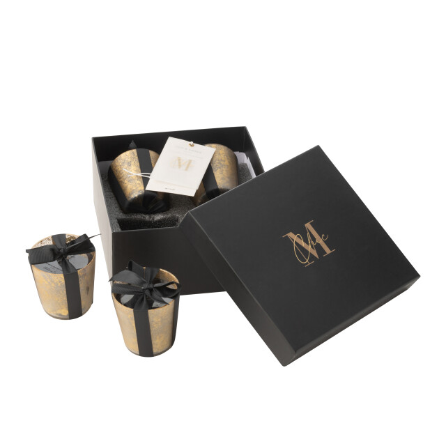 J-Line box van 4 geurkaarsen m-chic glas goud/zwart-20u 6.5x6.5x7.5cm 3015443 large