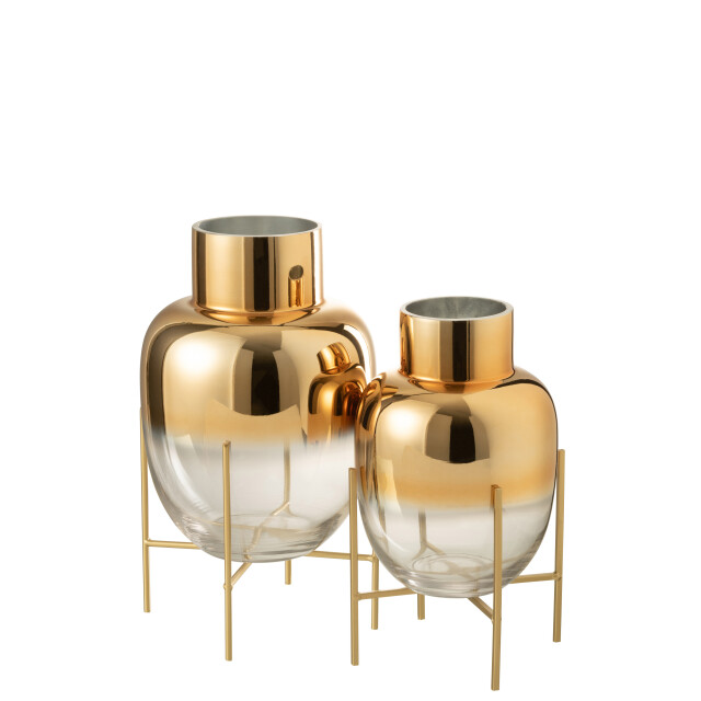 J-Line vaas cylinder op voet glas transparant/goud large 21x21x38cm 2997594 large