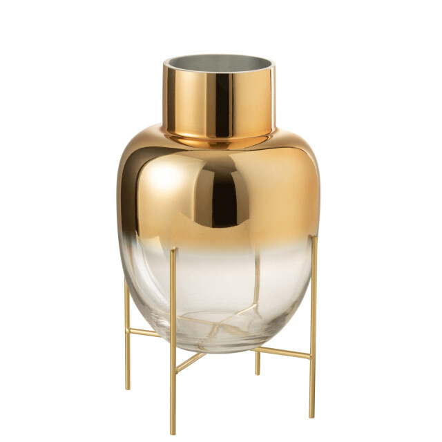 J-Line vaas cylinder op voet glas transparant/goud large 21x21x38cm 2997594 large