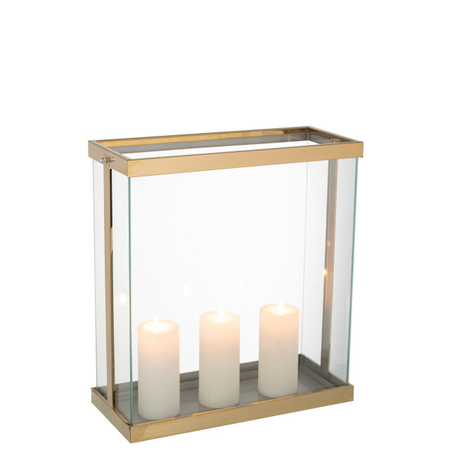 J-Line lantaarn rechthoekig enma ijzer/glas goud large 41.5x18x45cm 3002600 large