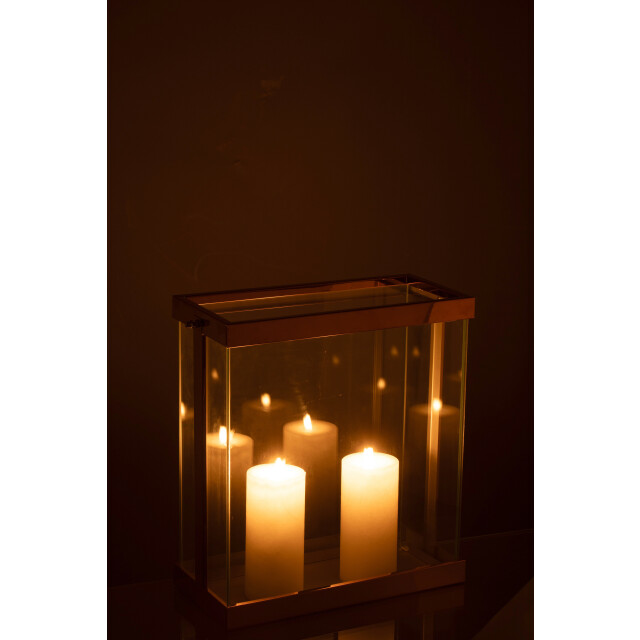 J-Line lantaarn rechthoekig enma ijzer/glas koper large 32x15x35.5cm 3002603 large