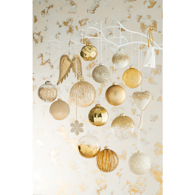 J-Line doos van 4 kerstballen parels glitter glas goud large 13x13x15cm 3007198 large