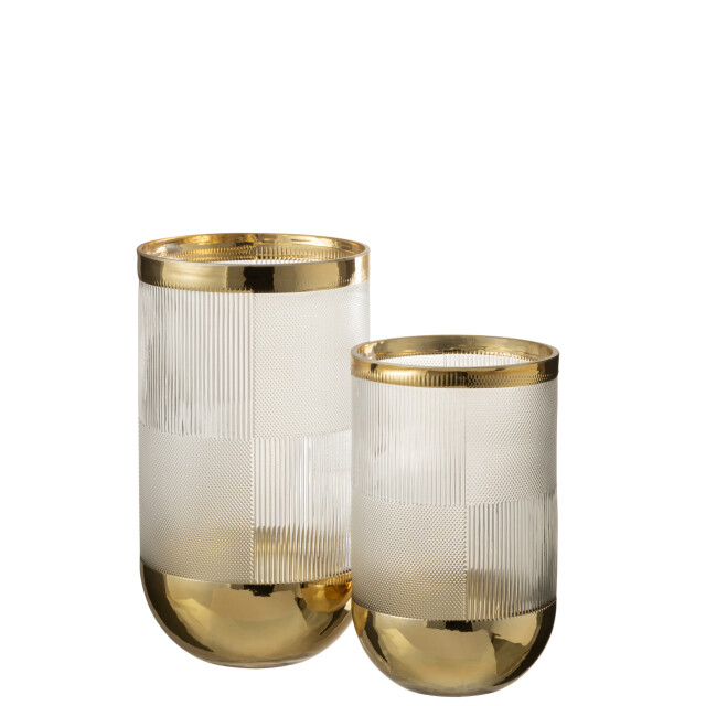J-Line vaas cylinder motief glas transparant/goud large 15x15x26cm 2997591 large