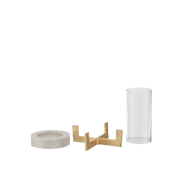 J-Line windlicht glas voet marmer/metaal grijs/champagne small - 3013688 large