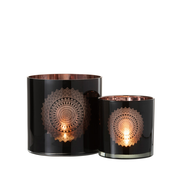 J-Line windlicht boho glas zwart/koper large 20x20x20cm 3013764 large