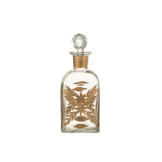 J-Line karaf chloe vierkant glas transparant/goud 10x10x22cm 3000345 large