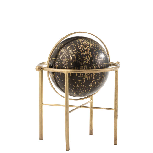 J-Line wereldbol vintage ijzer/plastiek goud/zwart large 27x31x36cm 3014704 large