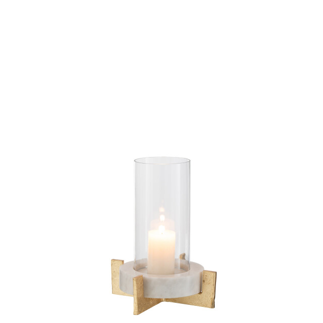J-Line windlicht glas voet marmer/metaal grijs/champagne small - 3013688 large