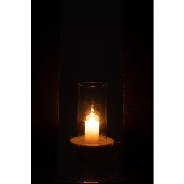 J-Line windlicht glas voet marmer/metaal grijs/champagne small - 3013688 large
