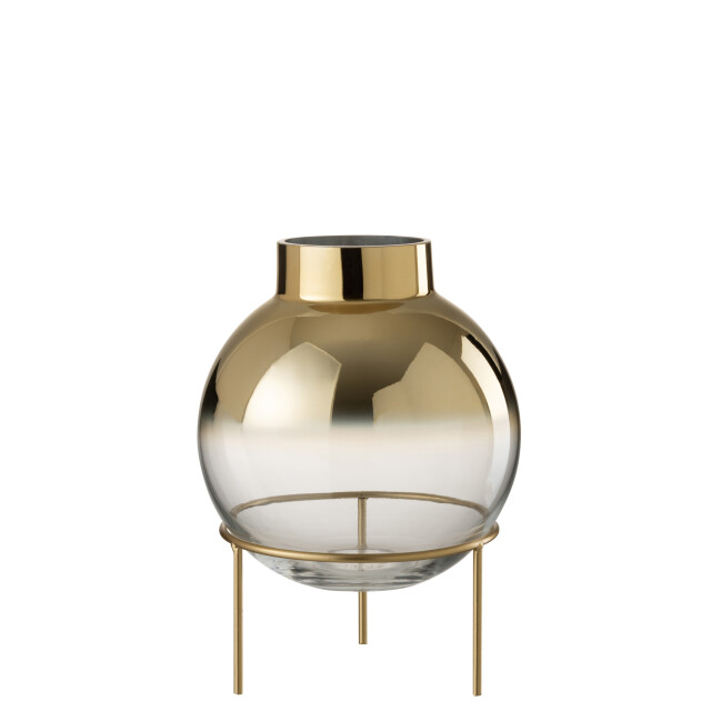J-Line vaas bol op voet glas goud/transparant 22x22x30cm 2999031 large