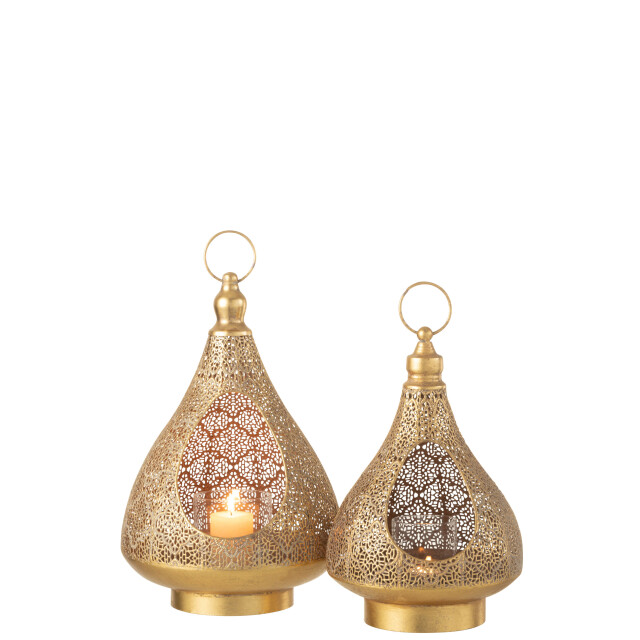 J-Line theelichthouder op voet oosters metaal/glas goud large 25x25x38cm 3013862 large