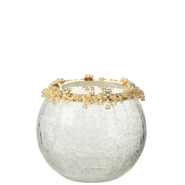 J-Line theelichthouder volve metaal/glas goud/transparant large 14x10x14cm 3013856 large