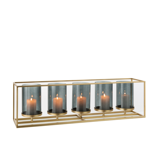 J-Line windlicht 5 delig rechthoek laag metaal/glas goud 70x15x20cm 3013648 large