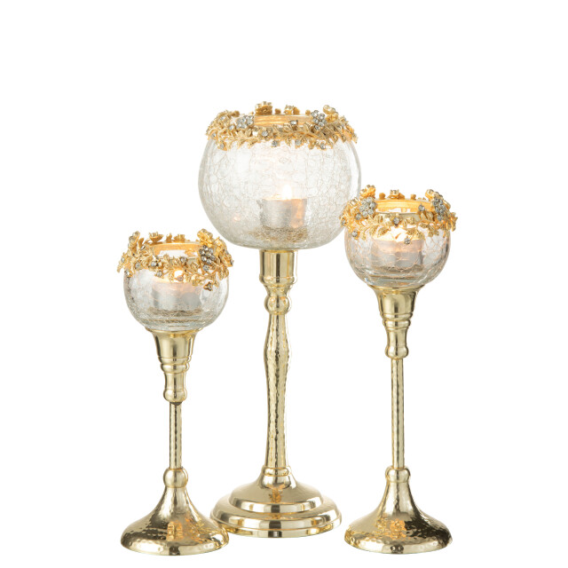 J-Line theelichthouder viane metaal/glas goud/transparant large - 3013859 large