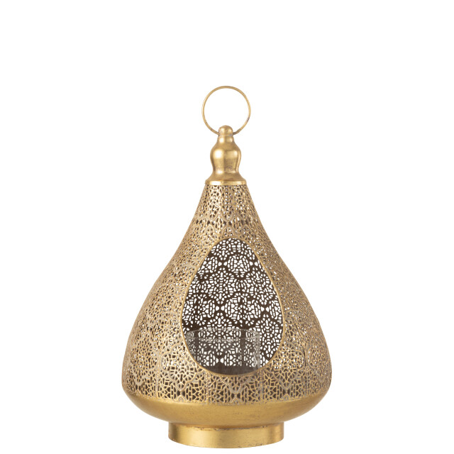 J-Line theelichthouder op voet oosters metaal/glas goud large 25x25x38cm 3013862 large