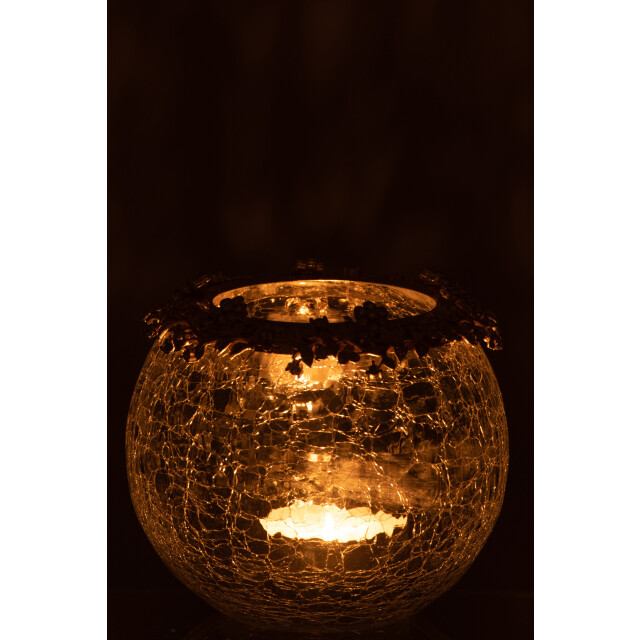 J-Line theelichthouder volve metaal/glas goud/transparant large 14x10x14cm 3013856 large