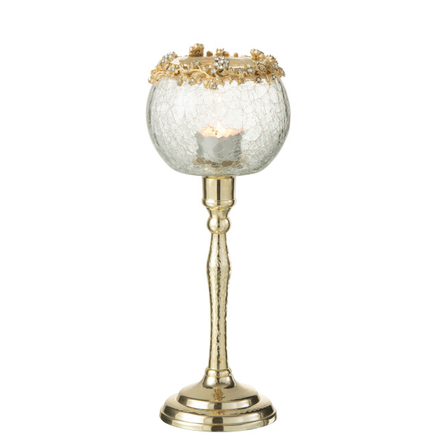 J-Line theelichthouder viane metaal/glas goud/transparant large - 3013859 large