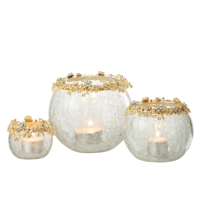 J-Line theelichthouder volve metaal/glas goud/transparant large 14x10x14cm 3013856 large