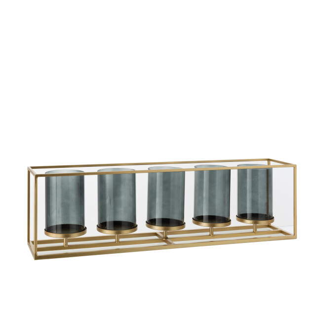 J-Line windlicht 5 delig rechthoek laag metaal/glas goud 70x15x20cm 3013648 large