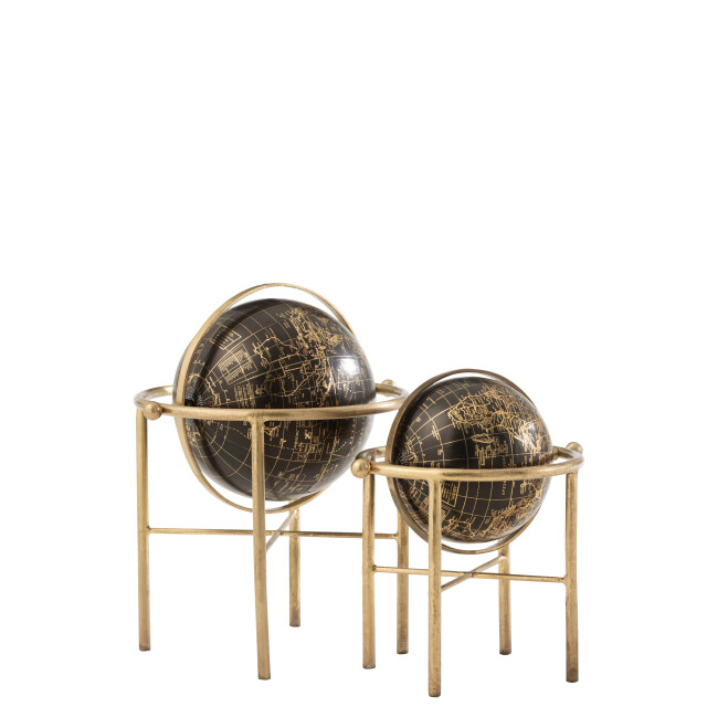 J-Line wereldbol vintage ijzer/plastiek goud/zwart large 27x31x36cm 3014704 large