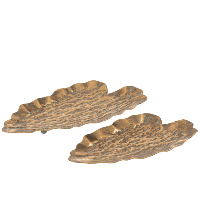 J-Line set van 2 plateau bladeren metaal goud 54x26x5cm 3009711 large