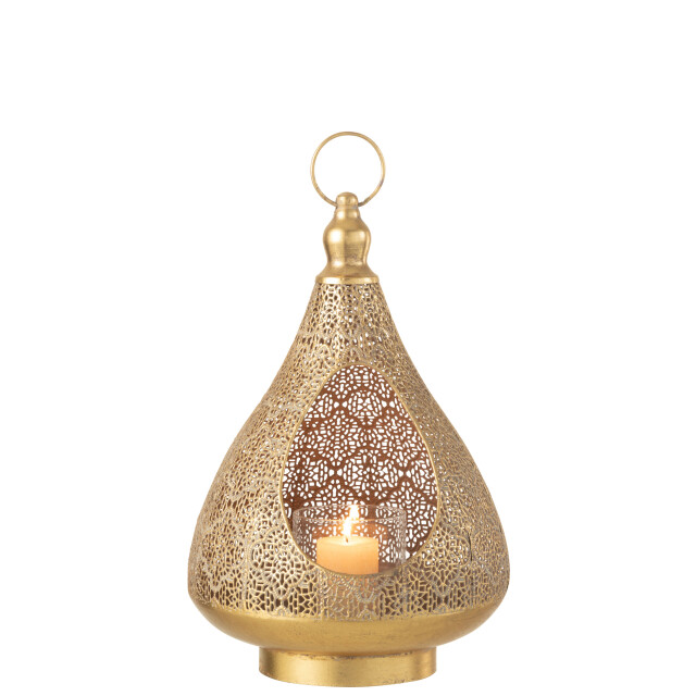 J-Line theelichthouder op voet oosters metaal/glas goud large 25x25x38cm 3013862 large