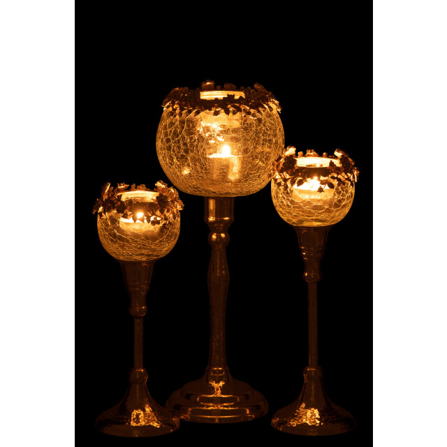 J-Line theelichthouder viane metaal/glas goud/transparant large - 3013859 large