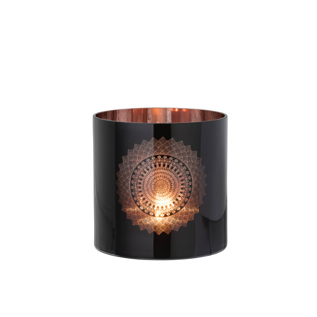 J-Line windlicht boho glas zwart/koper large 20x20x20cm 3013764 large